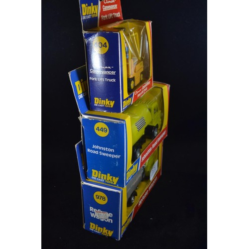 579 - Three industrial Dinky Die Cast vehicles, all in original packaging. Refuse Wagon 978, Johnston Road... 