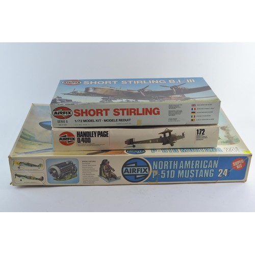 596 - Three Airfix model aircraft.P-51D Mustang 24th scaleShort Stirling B.1/111 scale 1/72Handley Page 0/... 