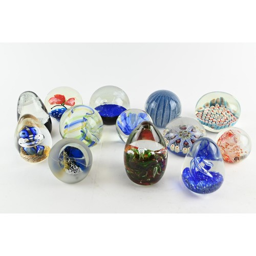 604 - Collection of thirteen paperweights inc. millefiori with latticino star design, some signed