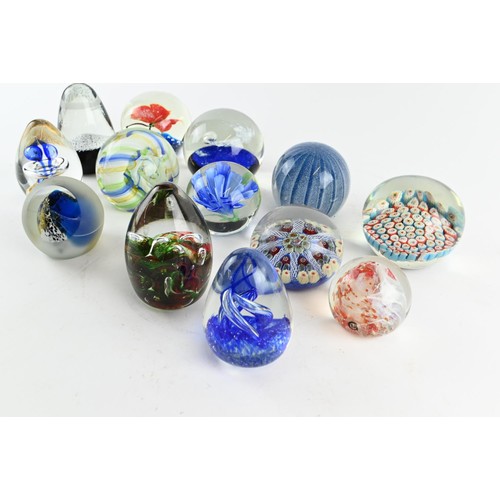 604 - Collection of thirteen paperweights inc. millefiori with latticino star design, some signed