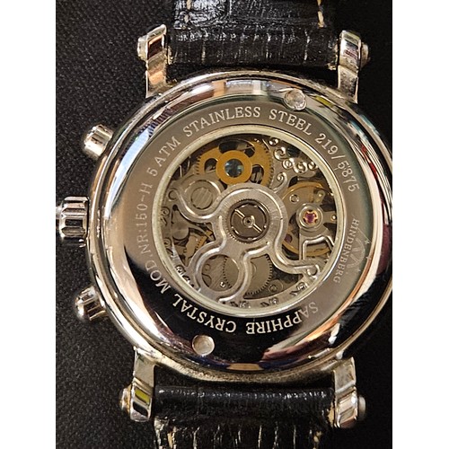 72 - Hindenberg skeleton gents watch and leather strap. Model 150-H automatic movement calibre 35 jewels.