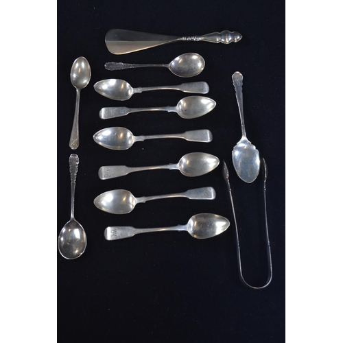 418 - Set of six George III silver teaspoons, maker WM, London 1819, together with other hallmarked silver... 