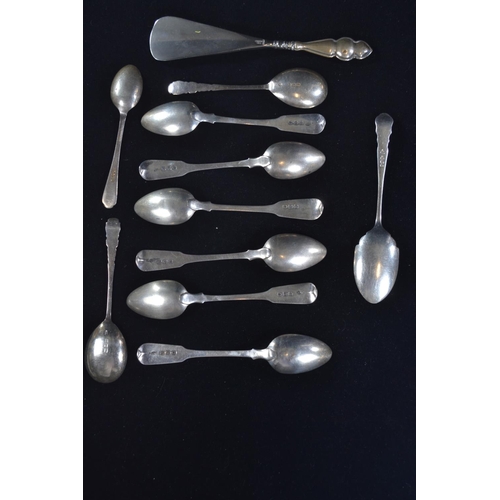 418 - Set of six George III silver teaspoons, maker WM, London 1819, together with other hallmarked silver... 