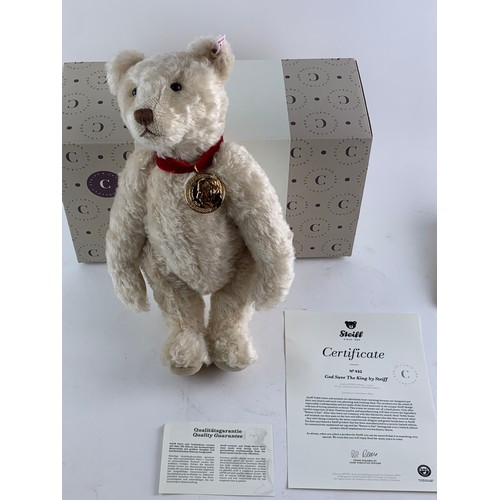 576B - Steiff 'God Save the King' teddy, No.432, cream mohair, 32cm, limited to 10,000 pieces for Danbury M... 