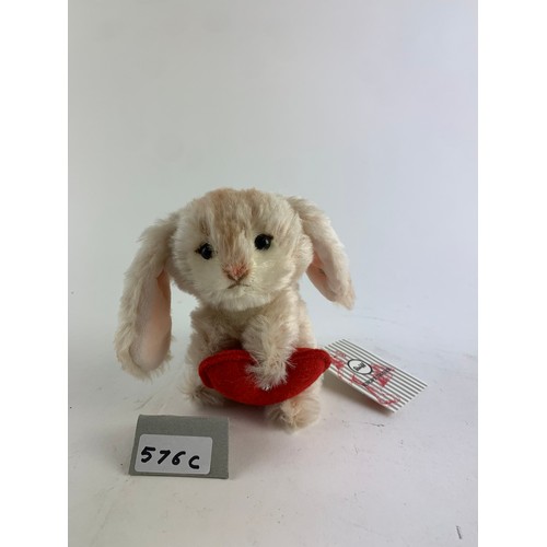 576C - Steiff rabbit with heart, 033506, seated rabbit holding a red felt heart embellished with a single s... 