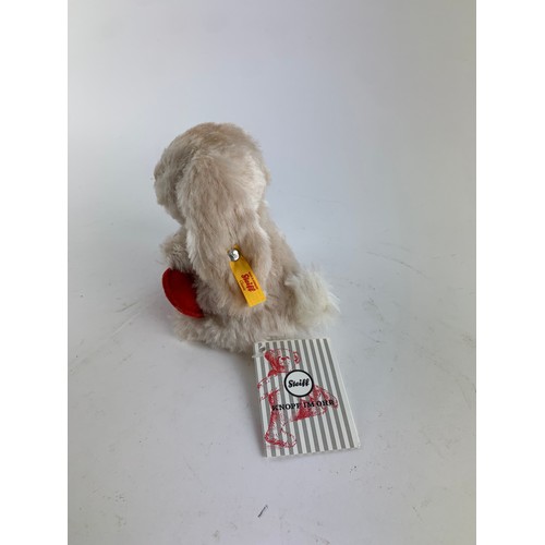 576C - Steiff rabbit with heart, 033506, seated rabbit holding a red felt heart embellished with a single s... 