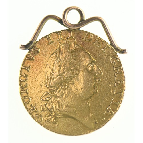 7 - George III 1787 spade guinea with pendant mount, diameter 24mm, 8.93 grams