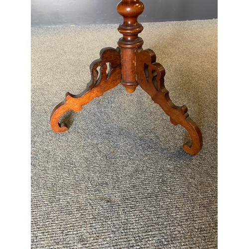 518B - Round pedestal bobbin legged table with inlayed leaf design D55cm x H 76cm