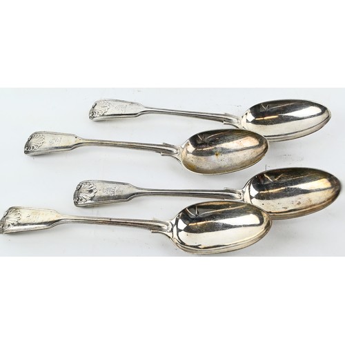 432A - Four Victorian silver serving spoons, Chawner & Co, London 1865, gross weight 412 grams