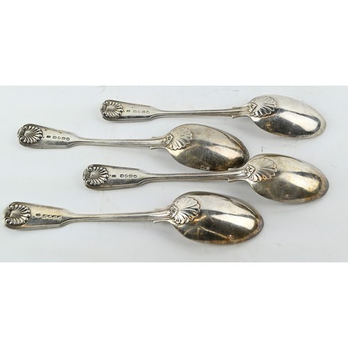 432A - Four Victorian silver serving spoons, Chawner & Co, London 1865, gross weight 412 grams