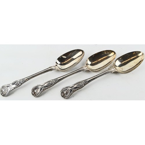 432B - Three silver serving spoons, two by Robert Wallis London 1839, the other by William Chawner II Londo... 