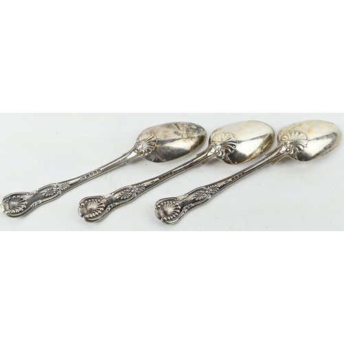 432B - Three silver serving spoons, two by Robert Wallis London 1839, the other by William Chawner II Londo... 