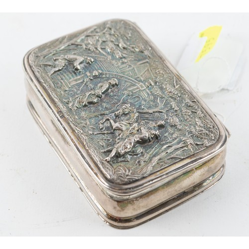 346 - Edwardian silver snuff box, George Unite & Sons, Birmingham 1903, the cover embossed with figure... 