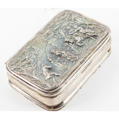 346 - Edwardian silver snuff box, George Unite & Sons, Birmingham 1903, the cover embossed with figure... 