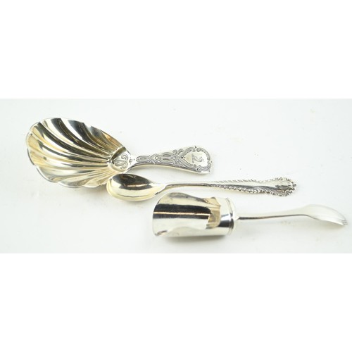 393A - Victorian silver caddy spoon with shell-shaped bowl, Chawner & Co, London 1861, together with a ... 