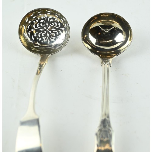 414A - Victorian silver fiddle pattern sugar sifter spoon, William Pope, Exeter 1850, and a George IV ... 