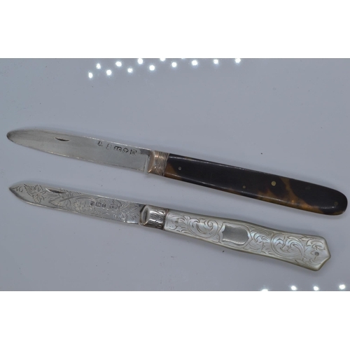 417 - Two silver fruit knives, comprising: one George IV tortoiseshell handled by James Collins, Birm... 