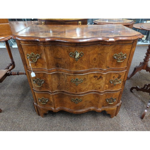 518 - C19 walnut veneered Commode chest with 3 drawers and serpentine front W8 D49 H74