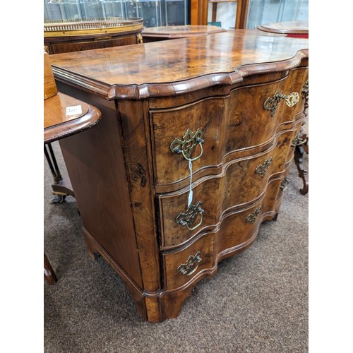 518 - C19 walnut veneered Commode chest with 3 drawers and serpentine front W8 D49 H74