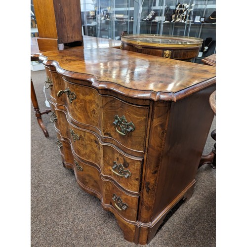 518 - C19 walnut veneered Commode chest with 3 drawers and serpentine front W8 D49 H74