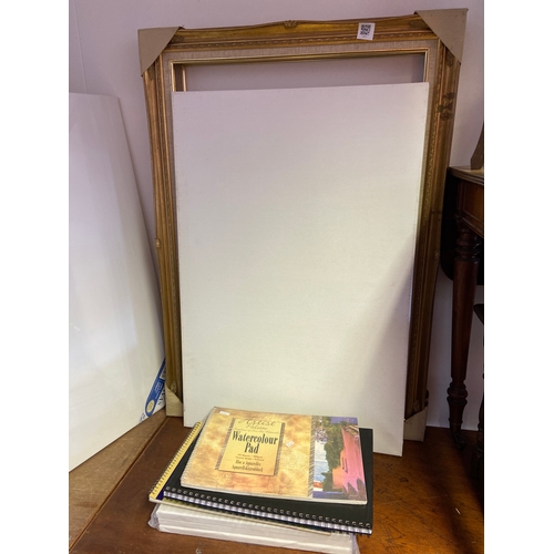 394 - Collection of artists canvases x 6 as new, two large ornate frames, and five quality artists waterco... 