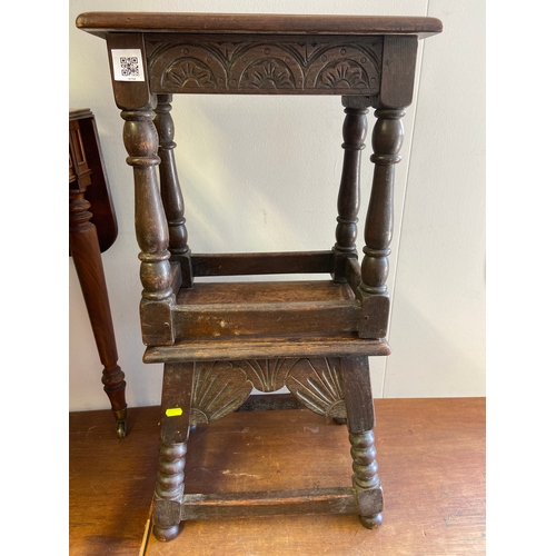 400 - Two oak occasional tables / stools of similar style but not a pair. Largest W43 D32 H40cm