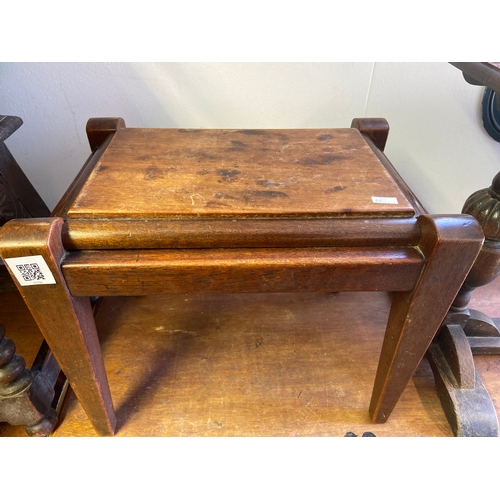 402 - Art deco style small stool/ table with distinct shape to legs and top. W 46 D33 H 37cm