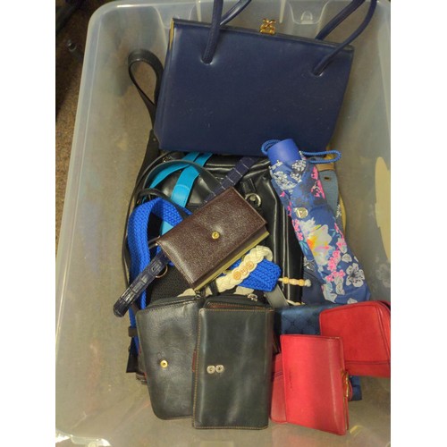 306 - Two boxes of handbags and purses and umbrellas inc Wierd fish, Sirco etc..