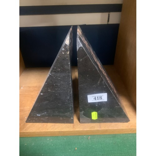 373B - Pair of polished stone pyramid style books ends.