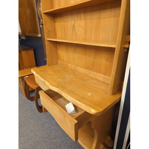 457 - Bespoke elm dresser with two drawers, peg shelf fixings and lower shelf W122cm D50cm H180cm