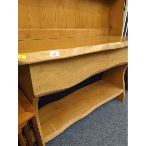 457 - Bespoke elm dresser with two drawers, peg shelf fixings and lower shelf W122cm D50cm H180cm