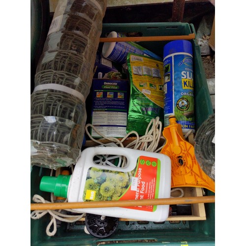 127 - selection of garden items Inc  2 x sections of small green fencing, plant food Etc.. 