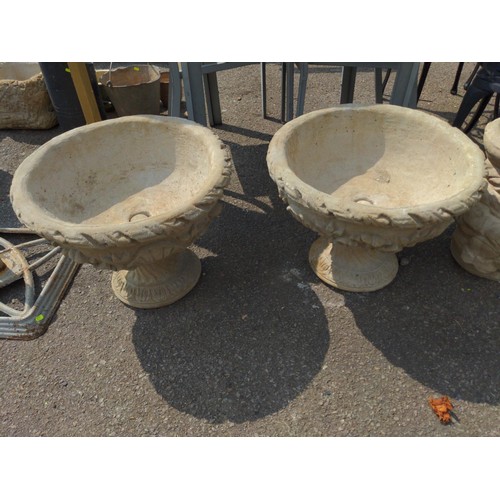 52 - Two pedestal fleur de lys decorated planters D54cm x H41cm