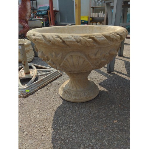 52 - Two pedestal fleur de lys decorated planters D54cm x H41cm