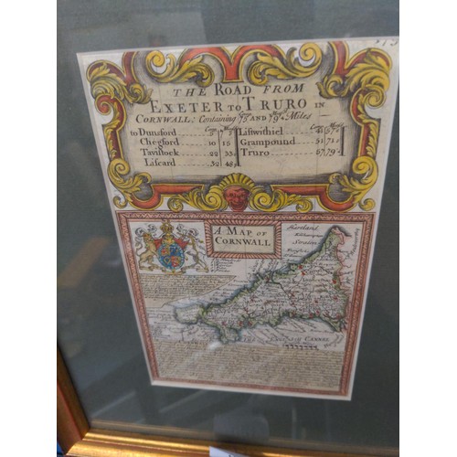 551 - Three framed maps. The Road From Exeter to Truro, Worcestershire by Rob Morden & A Play of the N... 