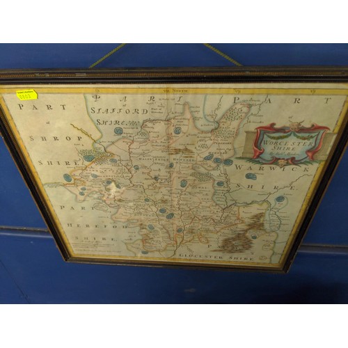 551 - Three framed maps. The Road From Exeter to Truro, Worcestershire by Rob Morden & A Play of the N... 