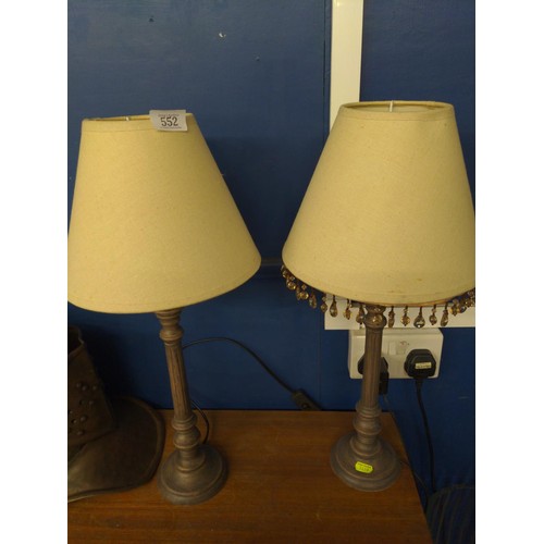 552 - Pair of table lamps. Height to top of shade 53cm.