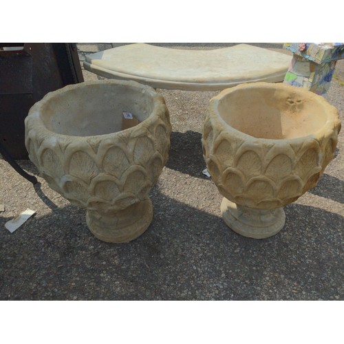 56 - Pair of Pineapple pedestal planters D40cm x H50cm