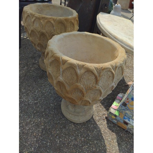 56 - Pair of Pineapple pedestal planters D40cm x H50cm