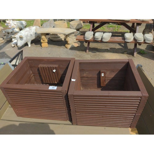 61 - 2 X wooden square planters 36cm x 30cm x H28cm