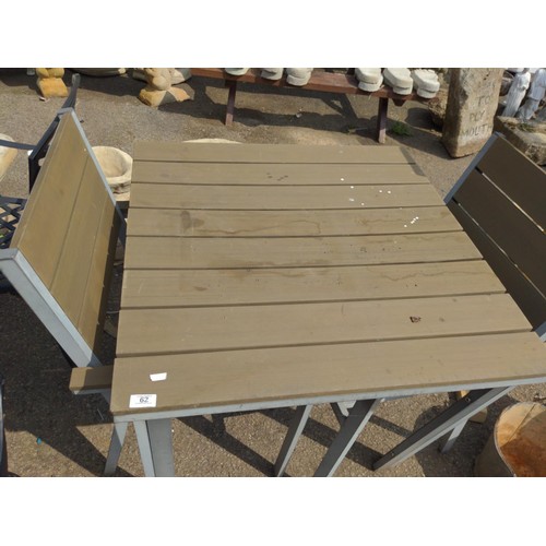 62 - Square garden table with two chairs 80cm x 81cm x H73cm 