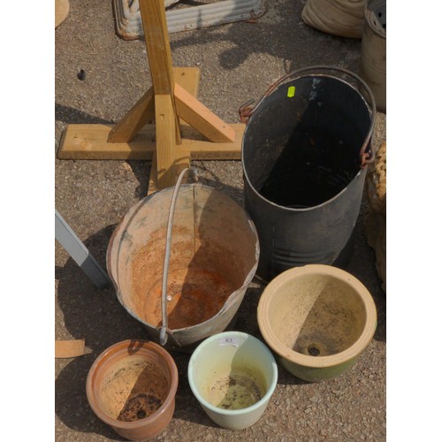 63 - coal scuttle, galvanised bucket and 3 x planters 