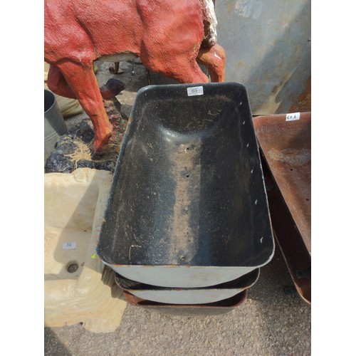 65 - 3 x metal trough planters with feet ( made from the buckets of a mining sorting machine) 