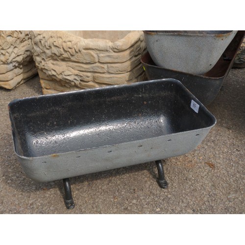 65 - 3 x metal trough planters with feet ( made from the buckets of a mining sorting machine) 