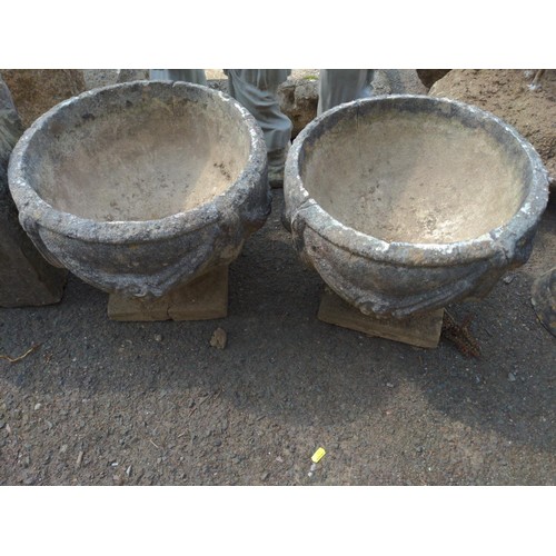 6 - 2 x concrete round planters D38cm x H34cm 