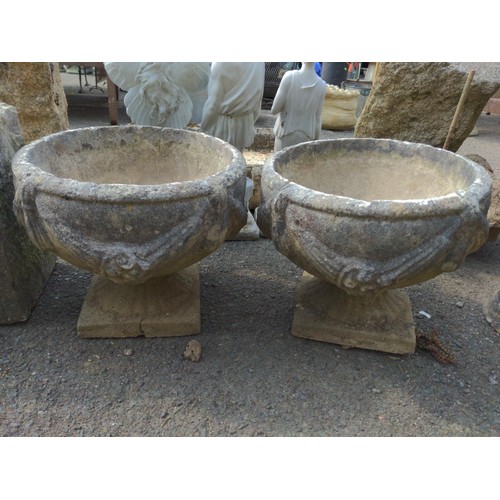 6 - 2 x concrete round planters D38cm x H34cm 