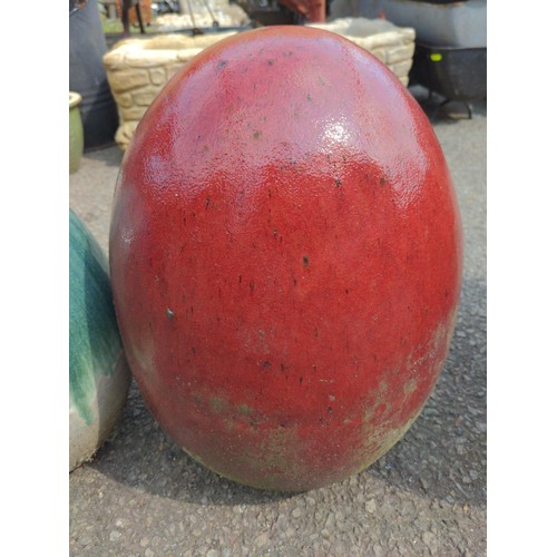 78 - 4x glazed terracotta egg shaped ornaments tallest H36cm 