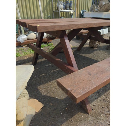 9 - Wooden garden picnic bench W148cm x D161cm x H73cm