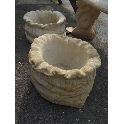 15 - Pair of concrete large sack planters D41cm x H24cm