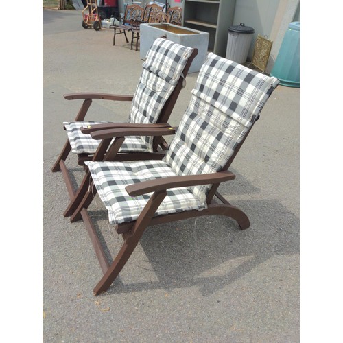 169A - 2 x teak steamer chairs with cushions